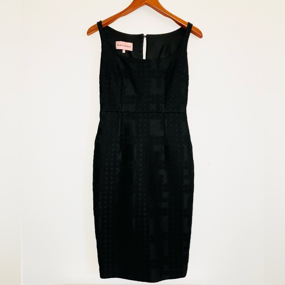 Beatriz da Silva Polka Dot Raised Tweed Black Pencil Shift Midi Dress Size XS